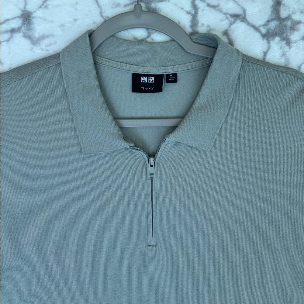 UNIQLO X THEORY Zippered Polo Shirt Men’s XL Gray Green Blend Lightweight Collab